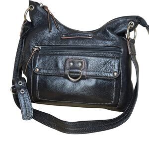 Stone Mountain Black Pebbled Leather Purse Bag Silver Hardware  Great Condition